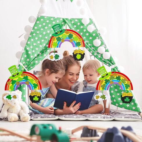 Winlyn 12 Sets St. Patrick's Day Decorations Rainbow Ornaments DIY St. Pat's Craft Kits Rainbow Four-Leaf Clover Irish Lucky Shamrock Foam Stickers for Kids Party Classroom Home Activity Art Project in Saudi Arabia