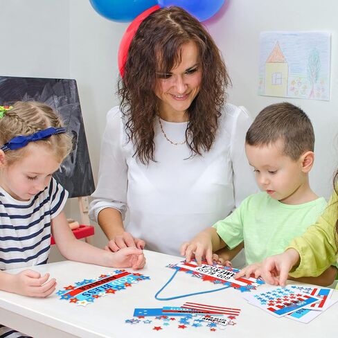 30 Sets Patriotic God Bless America Sign Craft Kit 4th of July DIY Red White Blue Star USA Flag Craft Religious Independence Day Hanging Ornaments for Memorial Day Classroom Activities in Saudi Arabia