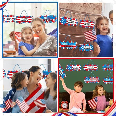 30 Sets Patriotic God Bless America Sign Craft Kit 4th of July DIY Red White Blue Star USA Flag Craft Religious Independence Day Hanging Ornaments for Memorial Day Classroom Activities in Saudi Arabia