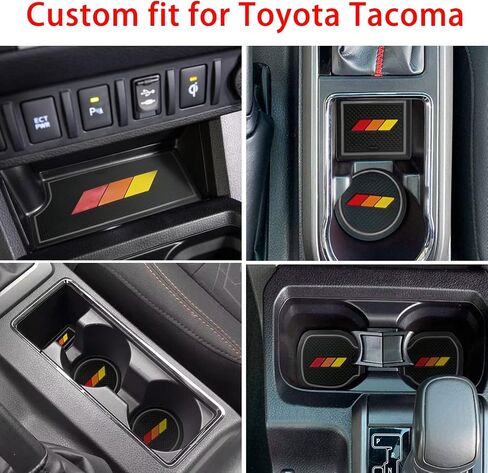 بطانة وحدة التحكم المركزية لملحقات Toyota Tacoma 2016 2017 2018 2019 2020 2021 2022 2023 إدراج حامل كأس الكابينة المزدوجة، وسادة جيب الباب، حصيرة داخلية ثلاثية الألوان (أصفر-برتقالي-أحمر، زخرفة حمراء) in Kuwait