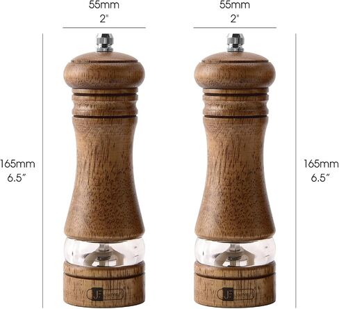 Wooden Salt and Pepper Grinder Set, 6.5 inch Rubber Wood Salt and Pepper Mills Set of 2 with Acrylic Visible Window & Adjustable Ceramic Rotor in Kuwait