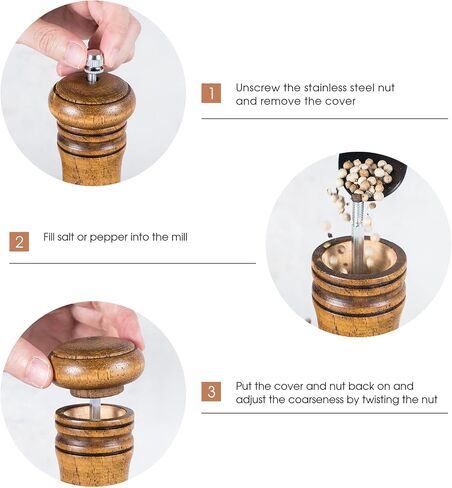 Wooden Salt and Pepper Grinder Set, 6.5 inch Rubber Wood Salt and Pepper Mills Set of 2 with Acrylic Visible Window & Adjustable Ceramic Rotor in Kuwait