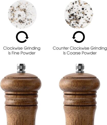 Wooden Salt and Pepper Grinder Set, 6.5 inch Rubber Wood Salt and Pepper Mills Set of 2 with Acrylic Visible Window & Adjustable Ceramic Rotor in Kuwait