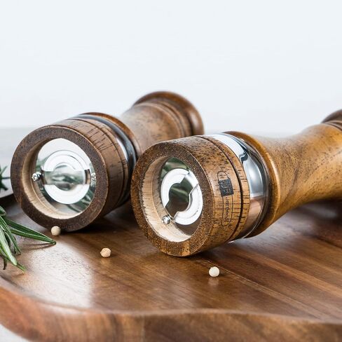 Wooden Salt and Pepper Grinder Set, 6.5 inch Rubber Wood Salt and Pepper Mills Set of 2 with Acrylic Visible Window & Adjustable Ceramic Rotor in Kuwait