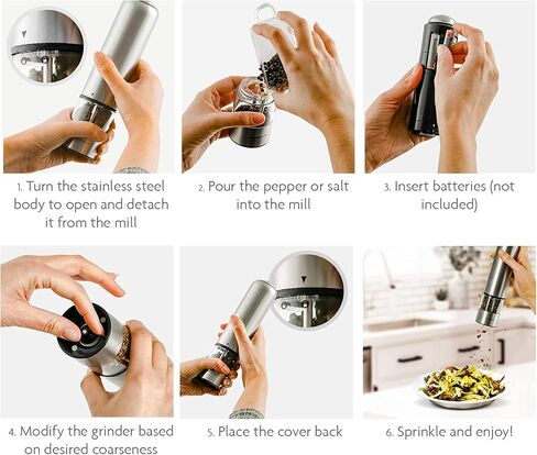 مطحنة ملح البحر والفلفل 2 في 1 من OVENTE مع شفرة سيراميك، تشغيل تلقائي بيد واحدة ومطحنة ملح وفلفل تعمل بالبطارية، سهلة الطحن وخشونة قابلة للتعديل، فضي SPD121S in Kuwait