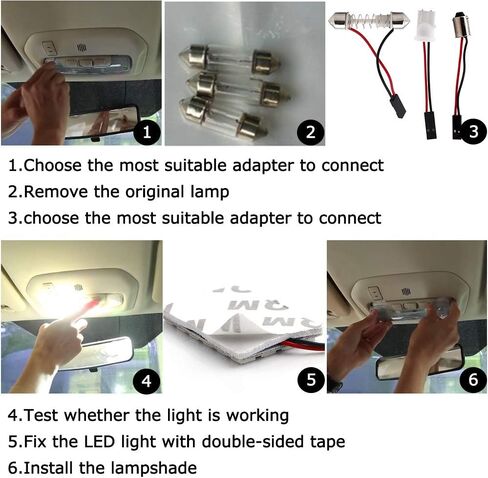 موفرة للطاقة LED لوحة قبة ضوء السيارات القراءة الداخلية سقف السقف مصباح سلكي 5050 24SMD DC12V أبيض مع BA9S T10 محولات فسطون حزمة-6 in Kuwait