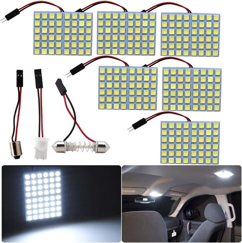موفرة للطاقة LED لوحة قبة ضوء السيارات القراءة الداخلية سقف السقف مصباح سلكي 5050 24SMD DC12V أبيض مع BA9S T10 محولات فسطون حزمة-6 in Kuwait