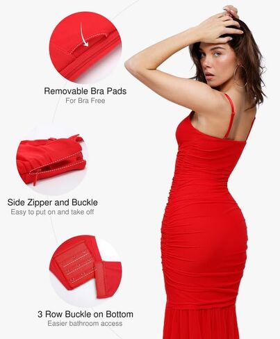 Popilush The Shapewear Dress Ruched Corset Dress BlueTag Cooling Summer Deep V Sheer Mesh Mermaid Maxi Dress for Women in Saudi Arabia