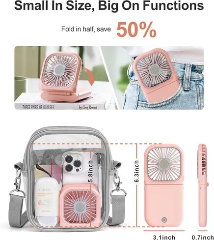 حقيبة حمل F-color للنساء مع سحاب ومروحة صغيرة محمولة للسفر والشاطئ والصيف والمكتب والأساسيات الخارجية للنساء in Kuwait