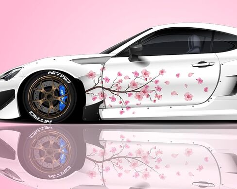 2PCS Cherry Blossom Car Livery, Japanese Theme Side Car Vinyl Livery, Universal Size, Large Vehicle Graphics, Car Livery (10) in Saudi Arabia
