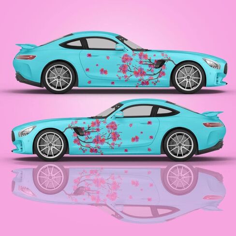 2PCS Cherry Blossom Car Livery, Japanese Theme Side Car Vinyl Livery, Universal Size, Large Vehicle Graphics, Car Livery (10) in Saudi Arabia