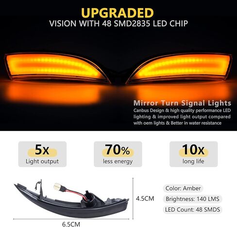 LED مرآة بدوره إشارة ضوء عدسة واضحة - مصابيح علامة مرآة جانبية العنبر مع 48LEDs - متوافقة مع 2008.08-2017.04 Ford Fiesta Mk7 وB-Max 2012.11-2017.09، حزمة من 2 in Kuwait