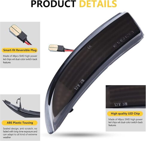 LED مرآة بدوره إشارة ضوء عدسة واضحة - مصابيح علامة مرآة جانبية العنبر مع 48LEDs - متوافقة مع 2008.08-2017.04 Ford Fiesta Mk7 وB-Max 2012.11-2017.09، حزمة من 2 in Kuwait