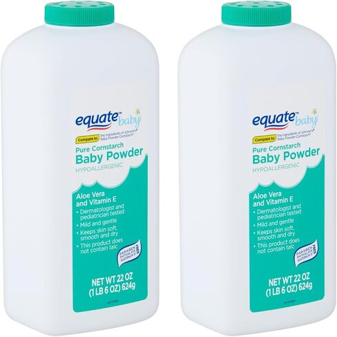 Pure Equate Cornstarch Baby Powder, Hypoallergenic, alloe Vera, Vitamin E, 22 oz Each, Pack of 2. Safelly Boxed in Bizuka's Box - Bundled with Bizuka's Exclusive EBook on Babies First Weeks. in Saudi Arabia