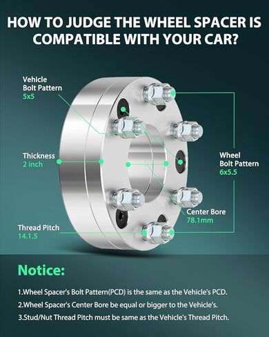 SCITOO 2X 5x5 إلى 6x5.5 محولات فواصل العجلات مع 14x1.5 78.1 مللي متر 2 "50 مللي متر 6 العروة يناسب 1992-1999 للسترة 2006-2010 للقائد in Saudi Arabia