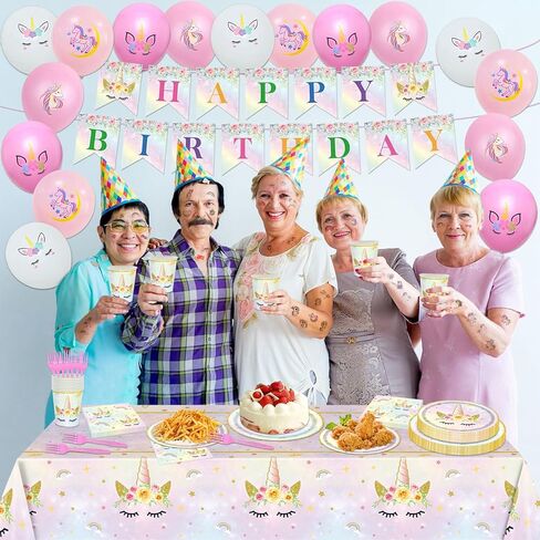 128PCS Unicorn Birthday Party Supplies Unicorn Birthday Decorations for Girls Unicorn Paper Plates and Napkins Tableware Balloons Temporary Tattoo Rainbow Unicorn Party Decorations Serve 20 in Kuwait