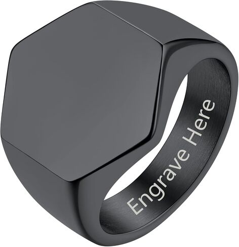 ChainsProMax Can Custom Women Statement Signet Ring, Personalized Biker Ring-Stainless Steel/Gold Plated/Black-Send Gift Box in Kuwait