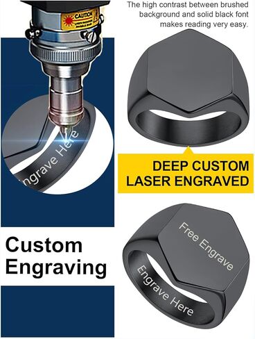 ChainsProMax Can Custom Women Statement Signet Ring, Personalized Biker Ring-Stainless Steel/Gold Plated/Black-Send Gift Box in Kuwait