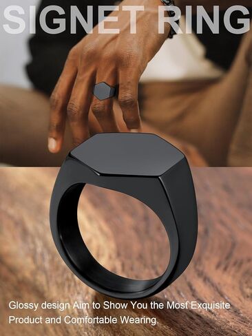 ChainsProMax Can Custom Women Statement Signet Ring, Personalized Biker Ring-Stainless Steel/Gold Plated/Black-Send Gift Box in Kuwait