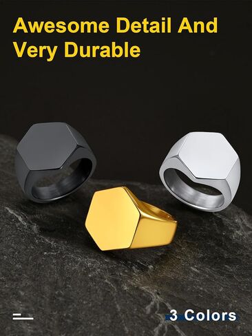 ChainsProMax Can Custom Women Statement Signet Ring, Personalized Biker Ring-Stainless Steel/Gold Plated/Black-Send Gift Box in Kuwait