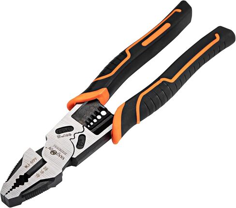 Linesman Pliers 8 inch, Professional Lineman Pliers Side Cutting Pliers with Wrench Wire Stripper Crimper Function, Linemans Combination Pliers Screw Remover Pliers, Cr-V Steel Forged in Saudi Arabia