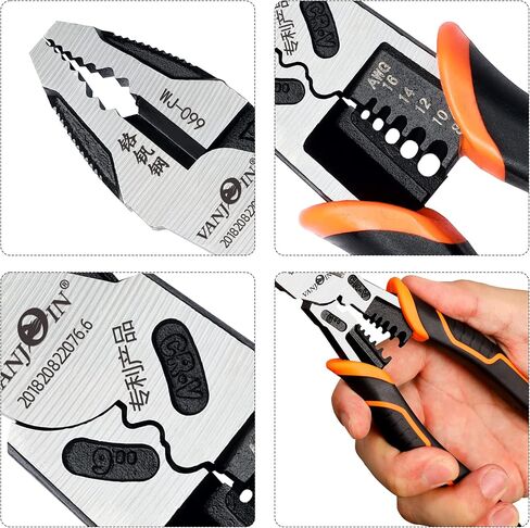 Linesman Pliers 8 inch, Professional Lineman Pliers Side Cutting Pliers with Wrench Wire Stripper Crimper Function, Linemans Combination Pliers Screw Remover Pliers, Cr-V Steel Forged in Saudi Arabia
