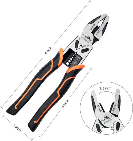 Linesman Pliers 8 inch, Professional Lineman Pliers Side Cutting Pliers with Wrench Wire Stripper Crimper Function, Linemans Combination Pliers Screw Remover Pliers, Cr-V Steel Forged in Saudi Arabia