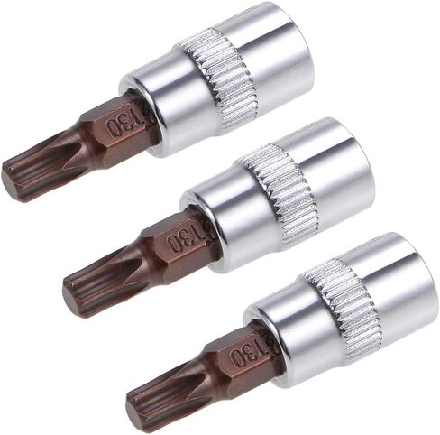 uxcell 3 قطع 1/4 بوصة × مقبس T30 Torx Bit، S2 قطع فولاذية CR-V مآخذ بطول 38 مم تستخدم مع مفتاح ربط السقاطة، شريط منزلق، قضيب تمديد in Saudi Arabia
