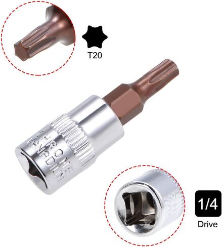 uxcell 3 قطع 1/4 بوصة × مقبس T30 Torx Bit، S2 قطع فولاذية CR-V مآخذ بطول 38 مم تستخدم مع مفتاح ربط السقاطة، شريط منزلق، قضيب تمديد in Saudi Arabia
