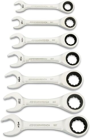 GEARWRENCH 7 Piece 90-Tooth 12 Point Stubby Combination Ratcheting Wrench, SAE | 86858 in Saudi Arabia