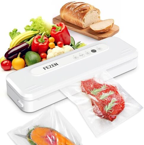 Vacuum Sealer Machine, Automatic Food Sealer Machine 5-in-1 Vacuum Air Sealing Machine for Food Saver Dry/Moist Food Storage Mode with 5 Vacuum Seal Bags & Air Suction Hose, White, (G4) in Kuwait