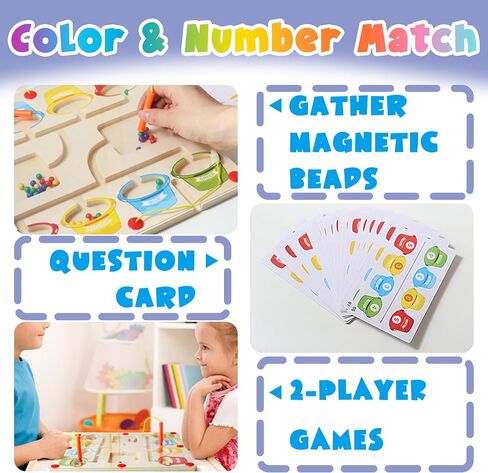 XSS Magnetic Color and Number Maze, Montessori Counting Matching Wooden Magnet Puzzles Board Games for Toddler, Color Sorting, Activity Counting Toys for Girls Boys Preschoolers 3 Years + in Saudi Arabia