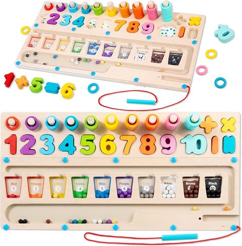 XSS Magnetic Color and Number Maze, Montessori Counting Matching Wooden Magnet Puzzles Board Games for Toddler, Color Sorting, Activity Counting Toys for Girls Boys Preschoolers 3 Years + in Saudi Arabia