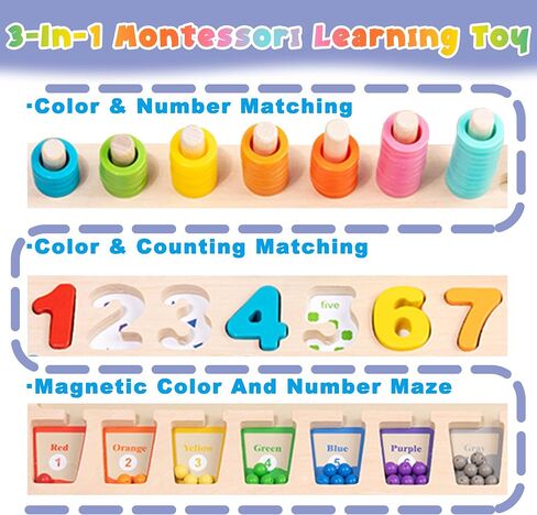 XSS Magnetic Color and Number Maze, Montessori Counting Matching Wooden Magnet Puzzles Board Games for Toddler, Color Sorting, Activity Counting Toys for Girls Boys Preschoolers 3 Years + in Saudi Arabia
