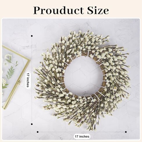 200 ينبع أكثر 100% من إكليل الصفصاف المجفف الطبيعي الطبيعي للباب الأمامي إكليل فروع الصفصاف المجففة لتزيين المنزل وحفلات الزفاف (قطر 17 بوصة) in Kuwait