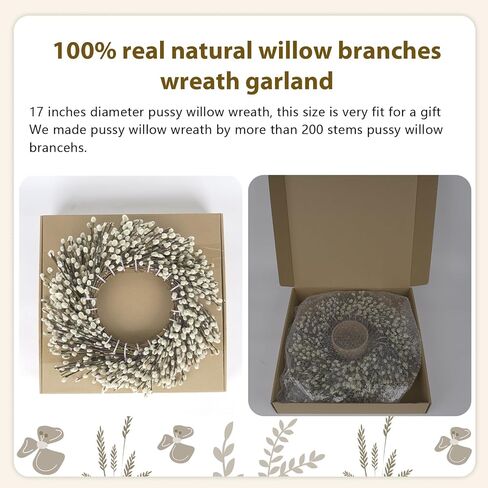 200 ينبع أكثر 100% من إكليل الصفصاف المجفف الطبيعي الطبيعي للباب الأمامي إكليل فروع الصفصاف المجففة لتزيين المنزل وحفلات الزفاف (قطر 17 بوصة) in Kuwait