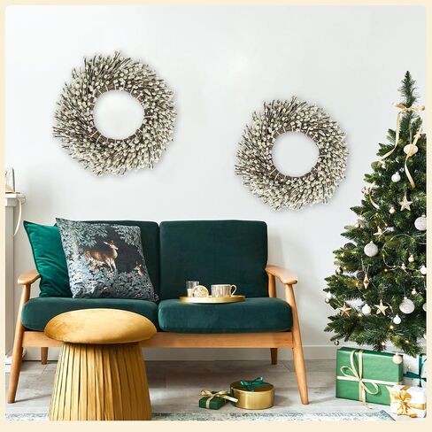 200 ينبع أكثر 100% من إكليل الصفصاف المجفف الطبيعي الطبيعي للباب الأمامي إكليل فروع الصفصاف المجففة لتزيين المنزل وحفلات الزفاف (قطر 17 بوصة) in Kuwait