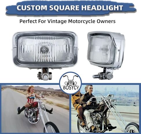 مصباح أمامي عتيق للدراجات النارية مقاس 6.5 بوصة مصباح أمامي LED مطور، مصباح أمامي مربع الشكل من الكروم - مناسب عالمي لدراجة تشوبر بوبر كافيه رايسر هارلي سوزوكي كاواساكي ياماها تريومف in Kuwait