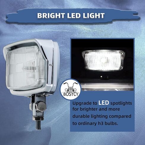 مصباح أمامي عتيق للدراجات النارية مقاس 6.5 بوصة مصباح أمامي LED مطور، مصباح أمامي مربع الشكل من الكروم - مناسب عالمي لدراجة تشوبر بوبر كافيه رايسر هارلي سوزوكي كاواساكي ياماها تريومف in Kuwait