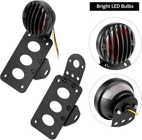 QWORK Motorcycle Tail Light, 12V LED Brake Light Rear Light, Integrated Brake, Running, License Plate Light, 1" Axle Hole, Horizontal/Vertical Mount, Compatible with Harley Sporster, Bobber, Chopper in Saudi Arabia