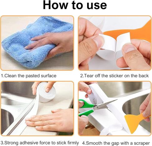 شريط السد للحمام والمطبخ، شريط السد ذاتي اللصق مقاوم للماء، شريط السد لمنضدة المطبخ، الحوض، الحمام، المرحاض، واقي حافة الجدار لأرضية حوض الاستحمام in Kuwait
