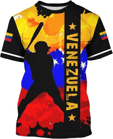 BJU Venezuela Flag T-Shirt Badge Novelty Printed Tee Crewneck Short Sleeve Casual Top Unisex in Saudi Arabia