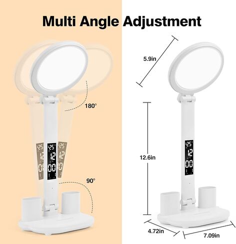 Desk Lamp with USB Charging Port,Dimmable,3 Color Modes,Office Desk Light with Clock, Alarm, Date, Temperature,Touch Control, Foldable Lamp for Table Home Reading Study in Saudi Arabia