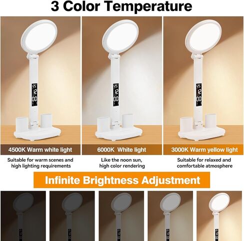 Desk Lamp with USB Charging Port,Dimmable,3 Color Modes,Office Desk Light with Clock, Alarm, Date, Temperature,Touch Control, Foldable Lamp for Table Home Reading Study in Saudi Arabia