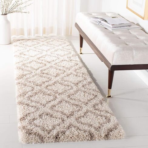 SAFAVIEH Hudson Shag Collection Runner Rug - 2'3" x 6', Grey & Ivory, Moroccan Design, Non-Shedding & Easy Care, 2-inch Thick Ideal for High Traffic Areas in Living Room, Bedroom (SGH284B) in Saudi Arabia