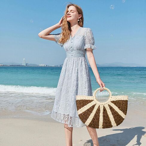 YYW Women Straw Tote Bag Colorful Summer Beach Handbag Large Rattan Purse With Zipper Lining in Saudi Arabia