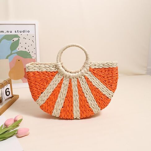 YYW Women Straw Tote Bag Colorful Summer Beach Handbag Large Rattan Purse With Zipper Lining in Saudi Arabia