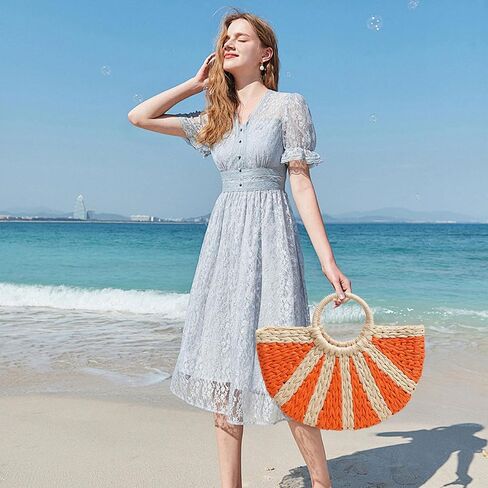 YYW Women Straw Tote Bag Colorful Summer Beach Handbag Large Rattan Purse With Zipper Lining in Saudi Arabia