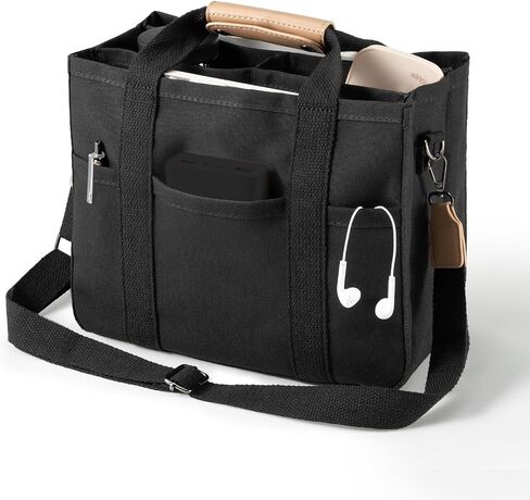 Gets Canvas Tote Bag with Pockets, Large Crossbody Bag for Women Casual Shoulder Bag Everything Tote Bag with Compartments in Saudi Arabia