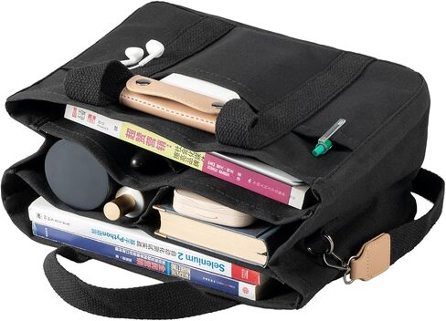 Gets Canvas Tote Bag with Pockets, Large Crossbody Bag for Women Casual Shoulder Bag Everything Tote Bag with Compartments in Saudi Arabia